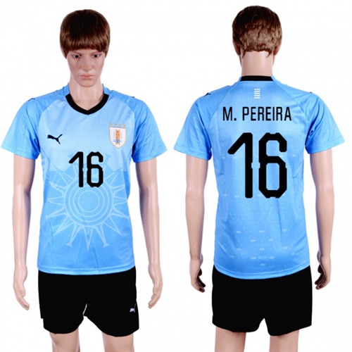 Uruguay #16 M.Pereira Home Soccer Country Jersey - Click Image to Close